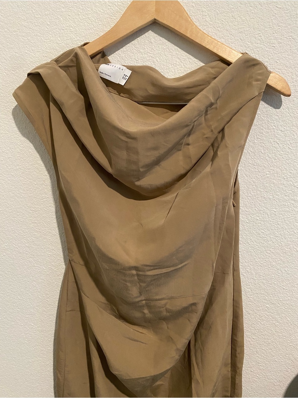 ASOS One-Shoulder Cowl Dress in Tan